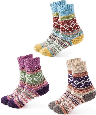 Merino Wool Socks For Women Winter Warm Retro Casual Thick Knit Crew Socks Full Terry Cushioned Boot Socks in Saudi Arabia
