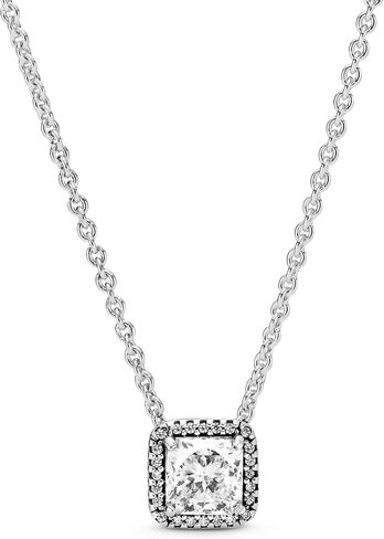قلادة PANDORA Jewelry مربعة لامعة هالة مكعبة من الزركونيا من الفضة الإسترليني - هدية عيد الأم مع صندوق هدايا - 17.7 بوصة in Saudi Arabia