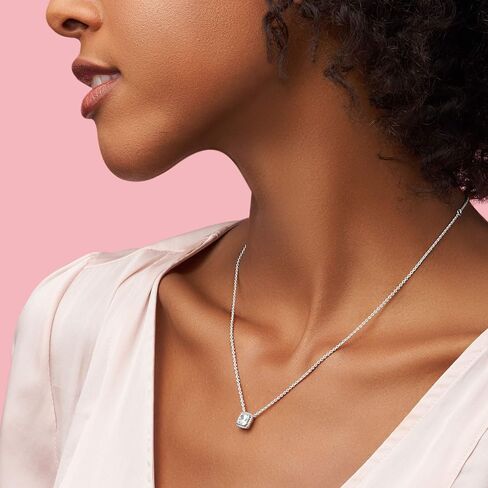 قلادة PANDORA Jewelry مربعة لامعة هالة مكعبة من الزركونيا من الفضة الإسترليني - هدية عيد الأم مع صندوق هدايا - 17.7 بوصة in Saudi Arabia