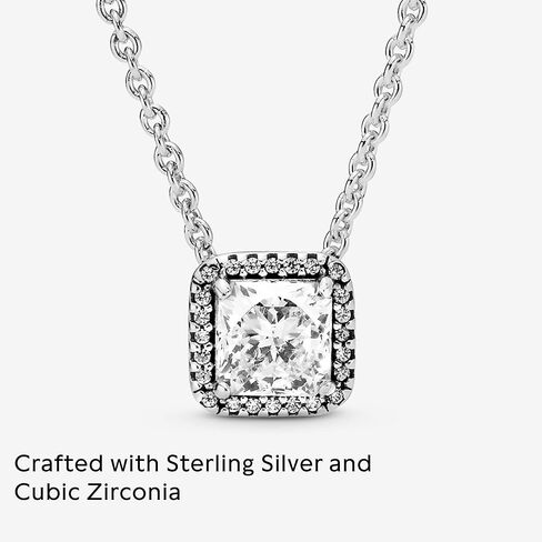 قلادة PANDORA Jewelry مربعة لامعة هالة مكعبة من الزركونيا من الفضة الإسترليني - هدية عيد الأم مع صندوق هدايا - 17.7 بوصة in Saudi Arabia