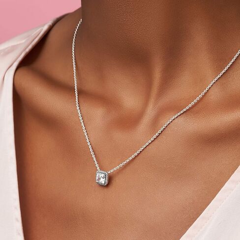 قلادة PANDORA Jewelry مربعة لامعة هالة مكعبة من الزركونيا من الفضة الإسترليني - هدية عيد الأم مع صندوق هدايا - 17.7 بوصة in Saudi Arabia