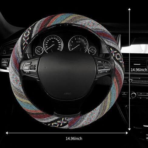 GXT 15 inch New Baja Blanket Car Steering Wheel Cover Universal Fit Most Cars Automotive Ethnic Style Coarse Flax Cloth (Black White) in Kuwait