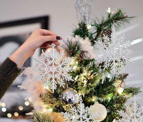 DearHouse 36Pcs Christmas Glitter Snowflake Ornaments Clearance, 4 Inch Plastic Snowflake Christmas Tree Ornaments for Winter Wonderland Christmas Party Decorations, Silver in Kuwait