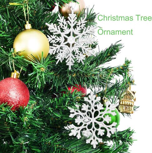 DearHouse 36Pcs Christmas Glitter Snowflake Ornaments Clearance, 4 Inch Plastic Snowflake Christmas Tree Ornaments for Winter Wonderland Christmas Party Decorations, Silver in Kuwait