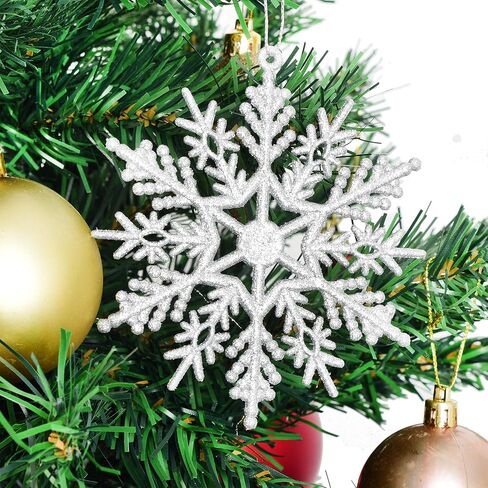 DearHouse 36Pcs Christmas Glitter Snowflake Ornaments Clearance, 4 Inch Plastic Snowflake Christmas Tree Ornaments for Winter Wonderland Christmas Party Decorations, Silver in Kuwait