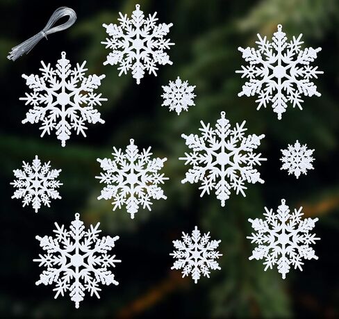 56pcs Christmas White Snowflakes Ornaments, Plastic Glitter Snowflake Christmas Snowflake Hanging Ornaments Pendants for Window Door Winter Decoration, Assorted Sizes 2,3,4,5 Inches(White) in Saudi Arabia
