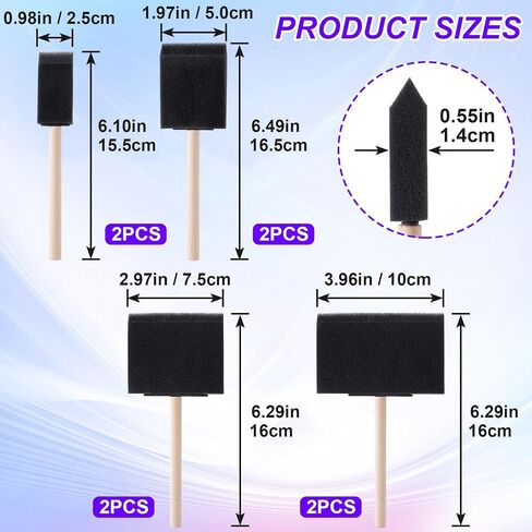 4 Pcs 4 Sizes Foam Paint Brushes Wood Handle Foam Brushes for Staining Varnishes, and DIY Large Area Crafting(1", 2", 3", 4") in Saudi Arabia