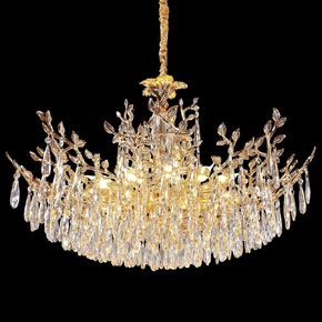 ziidoo Modern Lights Gold Crystal Chandelier 25.6 inch LED 8 Lamps Tree Branch Raindrop Hanging Pendant Ceiling Light Fixture Chandeliers for Living,Dining Room, Kitchen Island, Bedroom