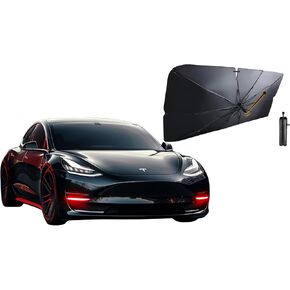 (NEW - 2024) Car Windshield Sun Shade Umbrella, Engineered for Tesla Model 3/Y Front Windshield, Featuring 360 Degree Rotation and Bendable Handle for Sun Protection and Easy Handling on The Road