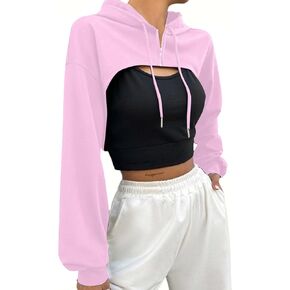 Hilinker Women's Zip Up Long Sleeve Cropped Hoodie Workout Drawstring Super Crop Tops