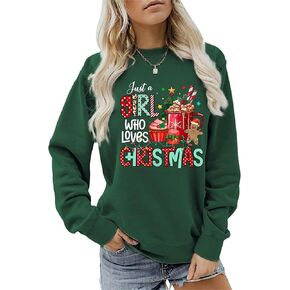 Just A Girl Who Loves Christmas Sweatshirt for Women Cute Christmas Tree Lights Coffee Cup Graphic Crewneck Tops