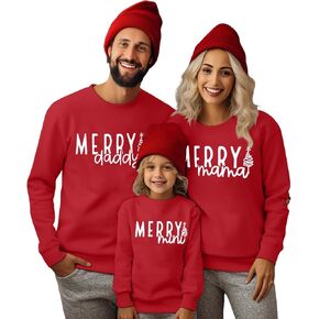 BANGELY Christmas Family Matching Outfits Merry Mama Daddy Mini Letter Print Sweatshirt Xmas Tree Holiday Long Sleeve Top