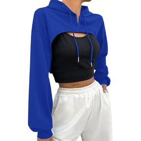 Hilinker Women's Zip Up Long Sleeve Cropped Hoodie Workout Drawstring Super Crop Tops in Kuwait