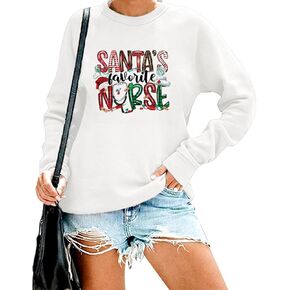 HAJIEXY Santa's Favorite Nurse Sweatshirt Women Nurse Life Xmas Pullover Shirts Crewneck Long Sleeve Christmas Tees Tops