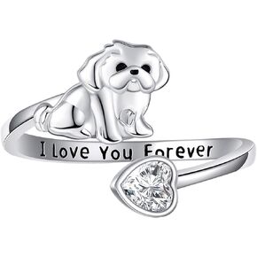YAFEINI Shih Tzu Ring 925 Sterling Silver Shih Tzu Ring Shih Tzu Jewelry Gift for Women Shih Tzu Lovers