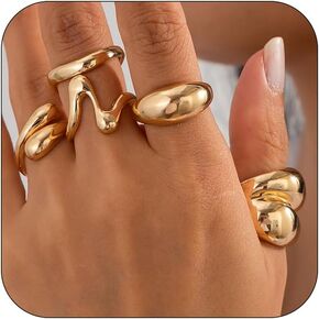 CJIAYUJEW Gold Chunky Rings Set for Women Sliver Thick Beaded Rings Gold Adjustable Open End Ring Chunky Dome Rings Stackable Knuckle Rings Set Jewelry for Women
