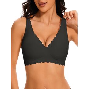 Women's Push Up Scalloped Deep V Bras Full Coverage Bralettes Removable Padded No Underwire Support Seamless T Shirt Bra