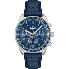 Lacoste Boston Men's Chronograph Watch, Leather Wristband, Water Resistant up to 5 ATM/50 Meters, Classic Watch for Men, 42mm