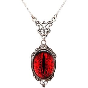 Gothic Vampire Necklace Vintage Stardust Crystal Cameo Pendant Necklace Punk Style Vampire Pendant Oval Necklace Satanic Demon Red Pendant Necklace Jewelry
