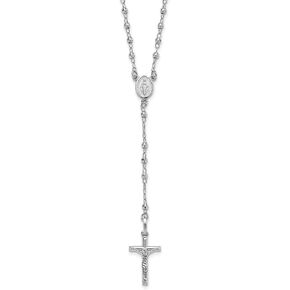 Diamond2Deal 14K White Gold Polished Faceted Beads Rosary 18 in Necklace