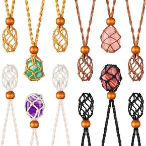 Hicarer 12Pcs Crystal Cage Necklace Holder Necklace Cord Empty Stone Holder Pendant Stone Holder Replacement Hand-woven Necklace Cord with Adjustable Length