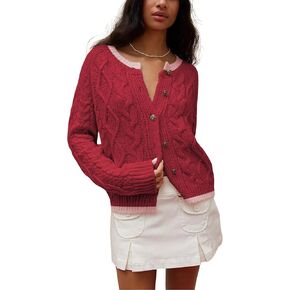 سترة صوفية نسائية من Watashi بأكمام طويلة وأزرار للإغلاق ورقبة دائرية كاجوال in Kuwait