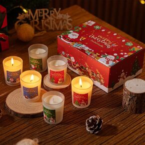 Christmas Candles Set, Christmas Scented Candles Gift for Women, 6 Pack Aromatherapy Natural Soy Wax Candles,Christmas Gift for Mom/Friends/Coworker, Portable Travel Glass Jar Holiday Candles