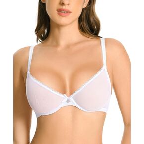 Sexy Women's See Through Mesh Balconette Bras for Women Demi Sheer Unlined Unpadded Lace Bra Plunge Bralette