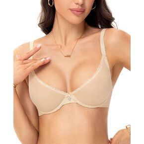 Sexy Women's See Through Mesh Balconette Bras for Women Demi Sheer Unlined Unpadded Lace Bra Plunge Bralette in Kuwait