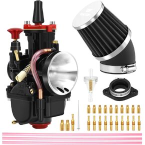 PWK 26mm Carburetor Racing Carb Kits with Air Filter 10pcs Main Jets 10pcs Slow Pilot Jets Universal for 2T 4T Engine Dirt Bike Motocross Motorcycle Scooter ATV Quad Go Kart (26mm)