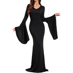 LVCBL Gothic Dress for Women Halloween Floor Length Dress Bodycon Black Vampire Custome