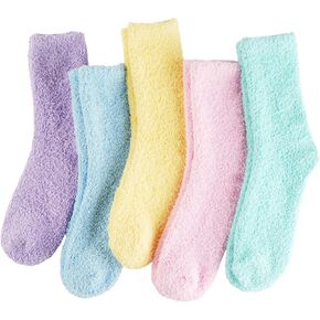 Fuzzy Socks for Women Gifts, Fluffy Cozy Plush Soft Slipper Socks for Fall Winter Christmas Gifts Warm Sleeping Home 5/6 Pairs