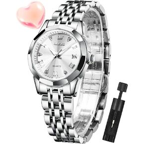 OLEVS Womens Watch Diamond Fashion Dress Analog Quartz Stainless Steel Ladies Small Wrist Watches for Female Date Waterproof Luminous