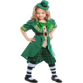 Girl's Leprechaun Costume St. Patrick's Day Children Halloween Irish Elf Performance Uniform Outfit