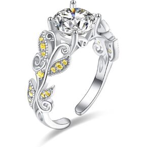 PRAYMOS Birthstone Rings for Women 925 Sterling Silver Adjustable Open Ring for Women with Jewelry Box Size 7-9