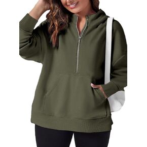 سويت شيرت Eytino مقاس كبير للنساء بلوفر كبير الحجم بأكمام طويلة ونصف سحاب وقمصان علوية ملابس الخريف، 3X أخضر in Kuwait