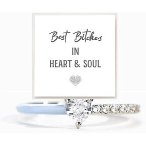Best BiChes Rings, Matching Half Enamel Heart-Cut Rings Self Love Ring Silver pink Heart Adjustable Rings For Women Best Friends Jewelry Gifts
