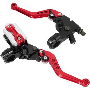 Motorcycle 7/8" 22mm Handlebar Brake Master Cylinder Clutch Lever CNC Left & Right Set Red