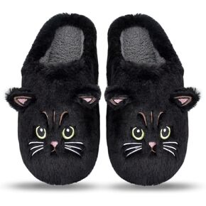 Cute Cat Slippers for Women,Plush animal slippers,Soft Fluffy Cozy House Slides for Indoor Outdoor-Non Slip