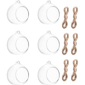 3.15"/ 8cm Hanging Tealight Candle Holder Glass Globes Air Plant Orb Glass Candlestick Lights Terrariums Candles Terrarium Vase Containers Home Decor Indoor Outdoor Garden DIY Gifts (6)