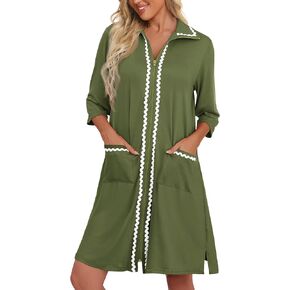 Ekouaer Women Zipper Robe Lightweight House Coat Zipper Front Short Bathrobes Soft Nightgown with Pockets S-3XL