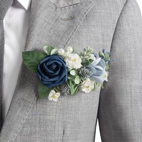 Ling's Moment Single Pocket Boutonniere for Man Groom, Artificial Flowers for Wedding Decor/Prom/Homecoming/Graduation, etc.Dusty Blue Navy