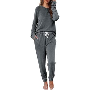 Cysincos Womens Sweatsuits 2 Piece Outfit Sweatpants Loungewear Jogger Pajama Set Long Sleeve Pullover Drawstring Pants
