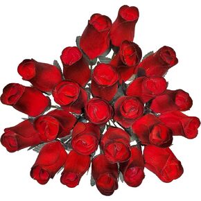 24 Realistic Wooden Red Rose Buds with Black Tips, Red With Black Tips