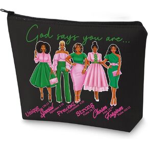 WZMPA Sorority Sisters Cosmetic Makeup Bag Pink and Green Gift God Says You Are Sorority Makeup Zipper Pouch Bag Greek Sorority Paraphernalia (God Says AK)