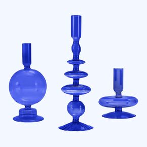 3 Packs Glass Taper Candle Holders, Glass Candlestick Holders, Blue Taper Candle Holders, Candlesticks Holders Made of Glass for Dinner Party Home Centerpiece Thanksgiving Table