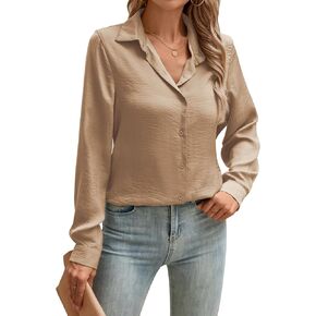 قمصان COUXILY من الساتان بأزرار سفلية للسيدات، بلوزات حريرية كاجوال بأكمام طويلة، قمصان نسائية، قمصان عمل in Kuwait