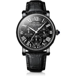 eYotto Men's Stylish Business Watch, Multifunction Quartz Movement Chronograph Roman Numerals Analog Calendar Date Waterproof Leather Band Wristwatch, Formal Casual Dress Gift Watch for Men