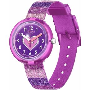 Flik Flak Unisex Kids Casual Pink Bio-sourced Quartz Watch Strippy Glitter