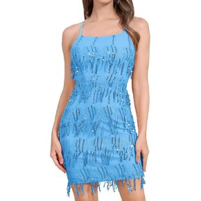 OBEEII Women's Sequins Fringe Bodycon Mini Dress Teens Sparkly Homecoming Dress Sexy Strappy Backless Glitters Party Dress in Kuwait